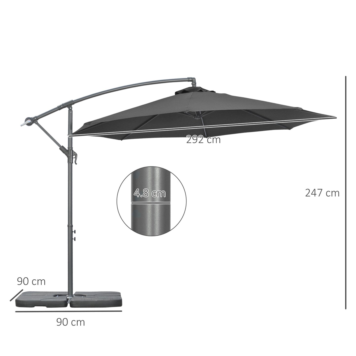 3(m) Garden Banana Parasol Cantilever Umbrella with Crank Handle, Cross Base, Weights and Cover for Outdoor, Hanging Sun Shade, Black