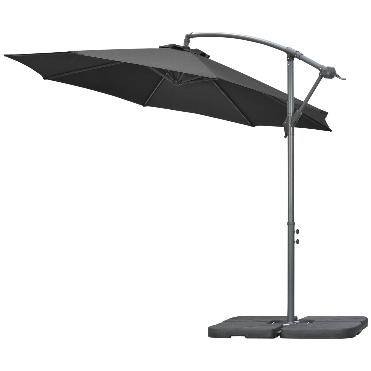 3(m) Garden Banana Parasol Cantilever Umbrella with Crank Handle, Cross Base, Weights and Cover for Outdoor, Hanging Sun Shade, Black