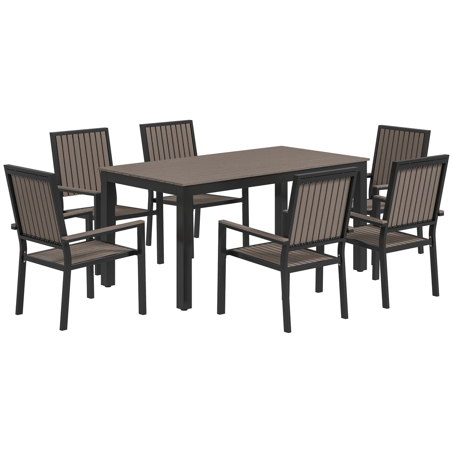 6 Seater Garden Dining Set with Stackable Chairs, Aluminium Frame, Rectangular Plastic Top, Garden Furniture Set, Outdoor Dining Table and Chairs for Patio, Balcony, Poolside, Brown