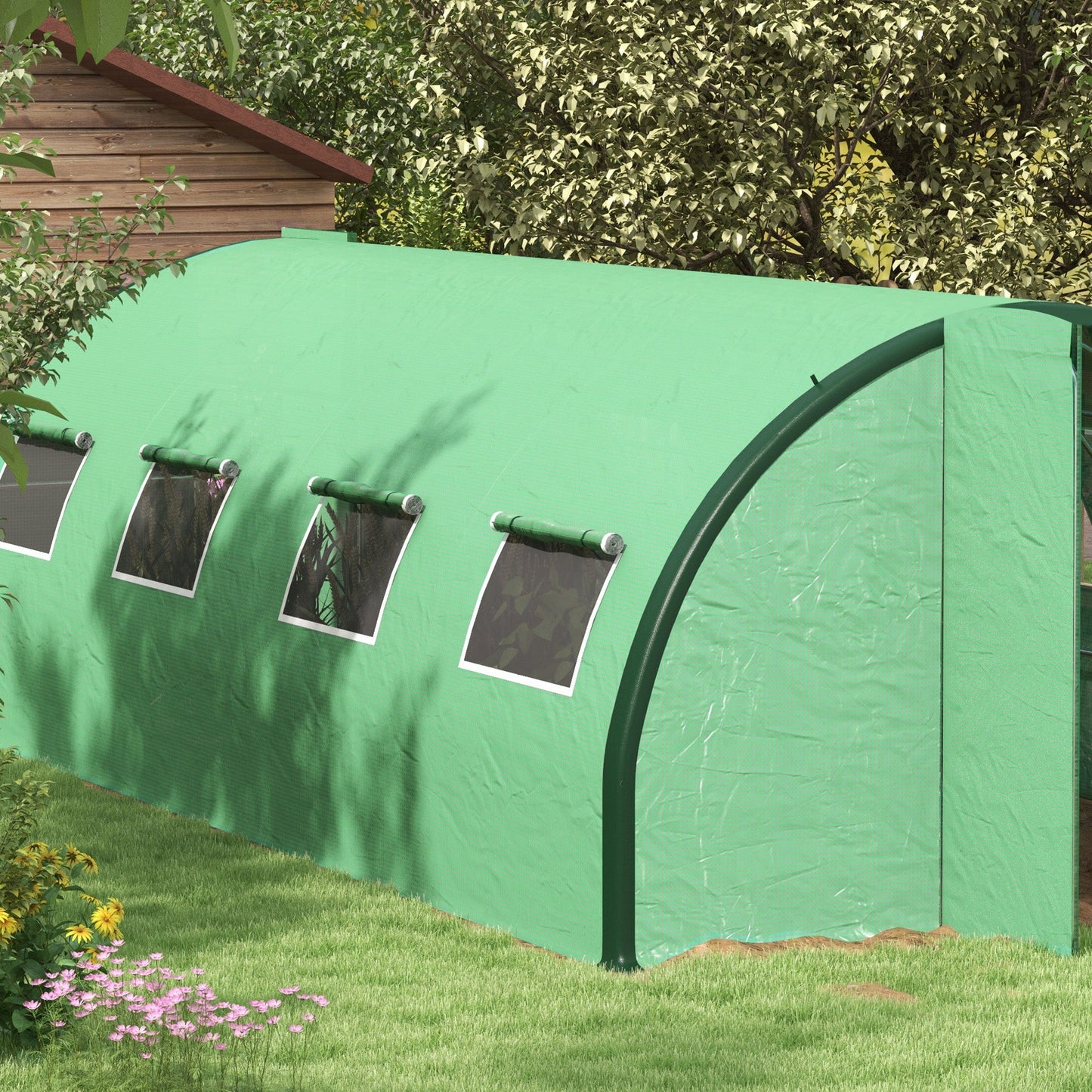 6 x 3(m) Walk-in Polytunnel Greenhouse with Upgraded Structure, 2 Hinged Doors, 8 Mesh Windows, Tunnel Warm House Tent with UV-resistant PE Cover, Green