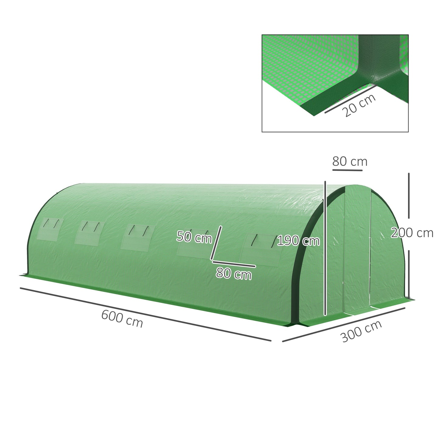 6 x 3(m) Walk-in Polytunnel Greenhouse with Upgraded Structure, 2 Hinged Doors, 8 Mesh Windows, Tunnel Warm House Tent with UV-resistant PE Cover, Green