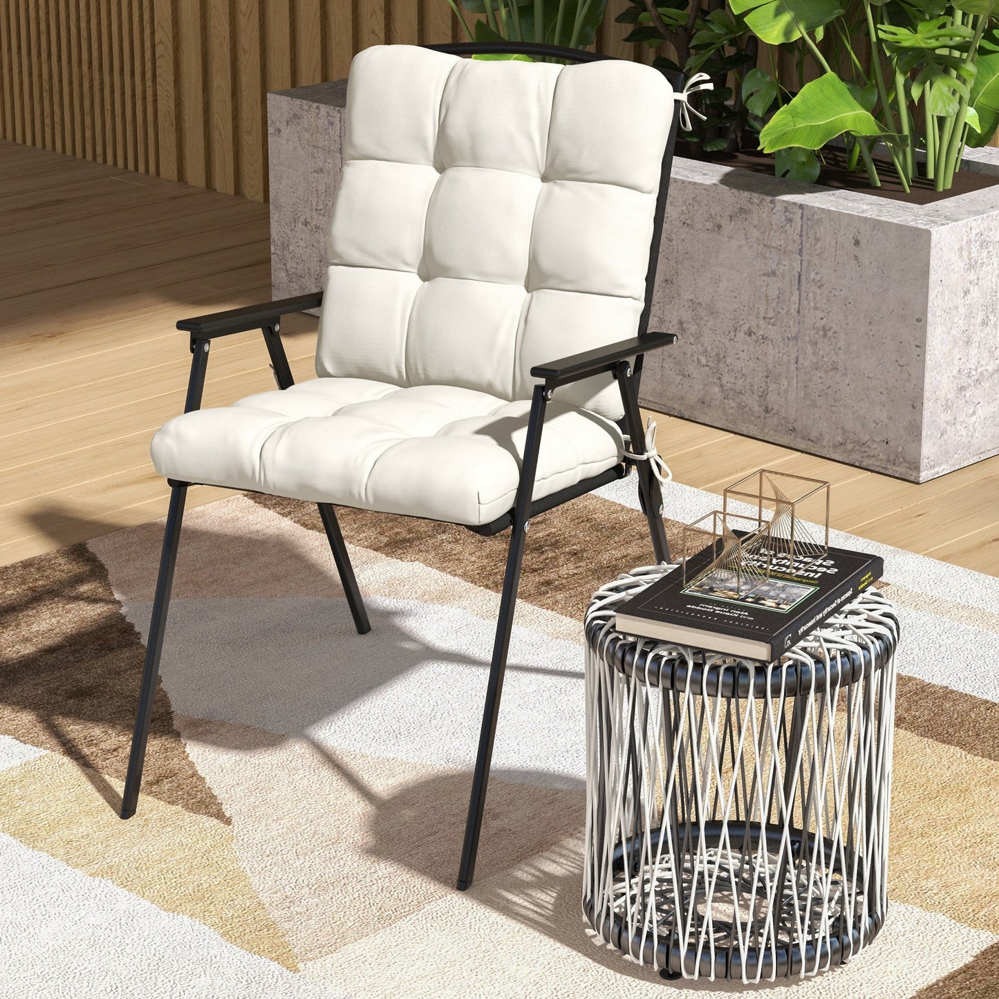 Garden Back Chair Cushion, Comfortable Patio Seat Cushion Pad with Backrest for Outdoor & Indoor Use, Cream White