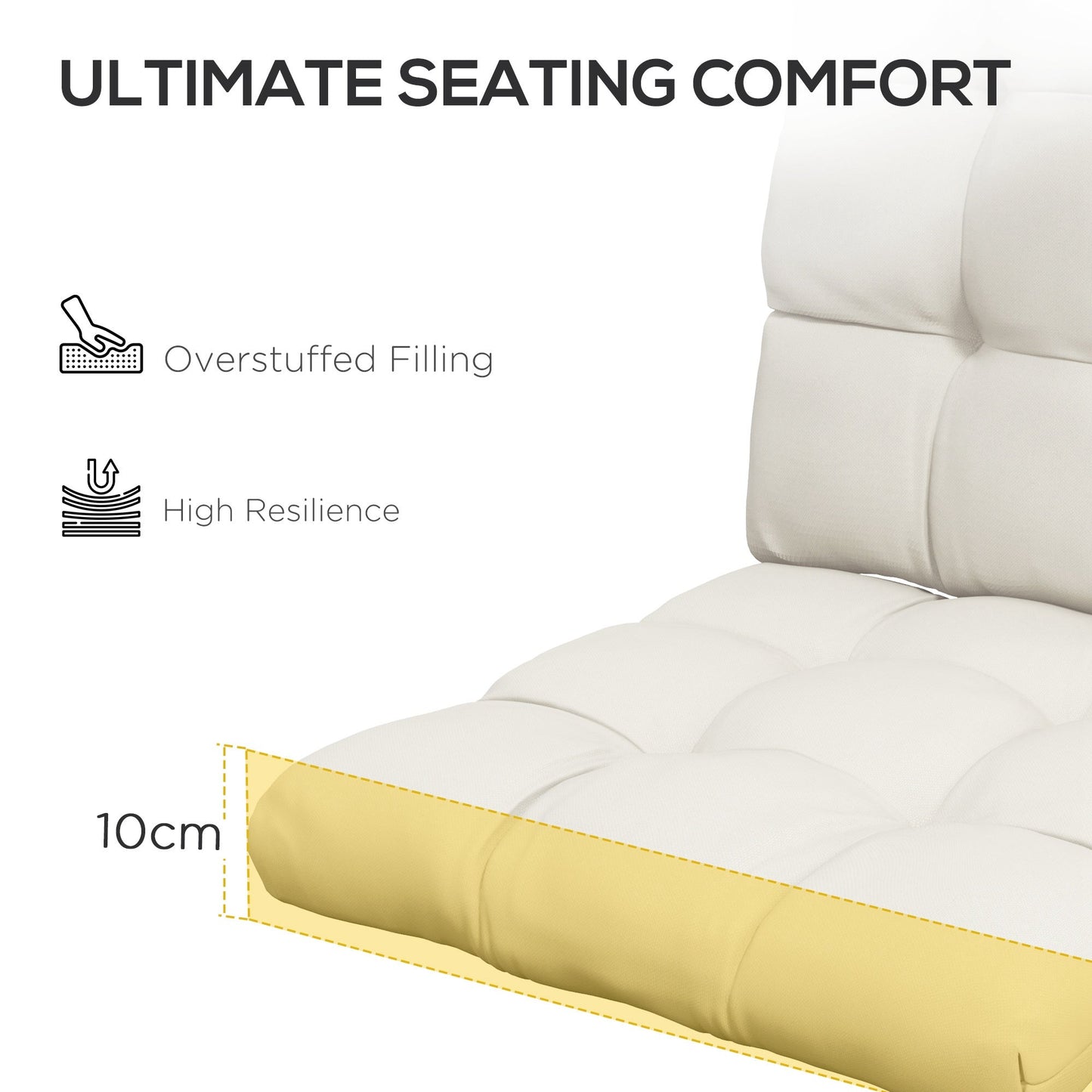 Garden Back Chair Cushion, Comfortable Patio Seat Cushion Pad with Backrest for Outdoor & Indoor Use, Cream White