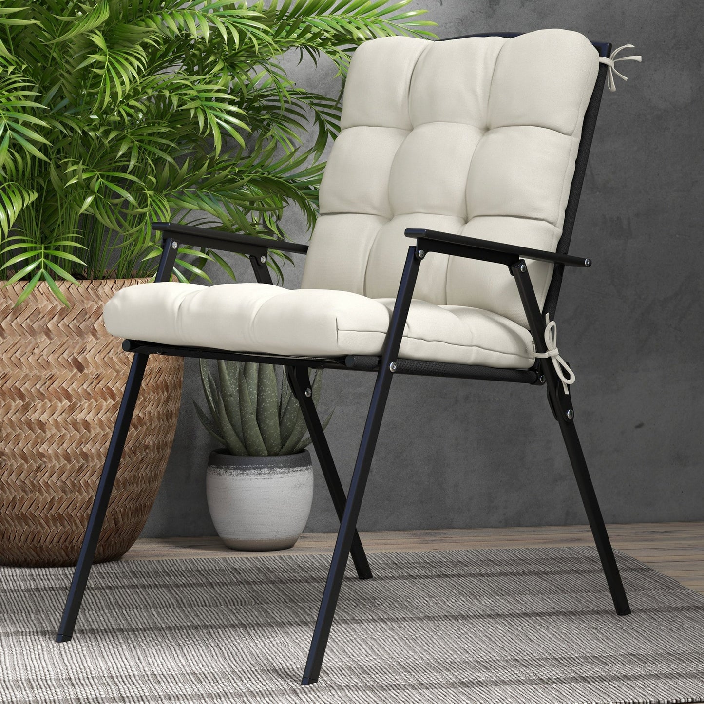 Garden Back Chair Cushion, Comfortable Patio Seat Cushion Pad with Backrest for Outdoor & Indoor Use, Cream White
