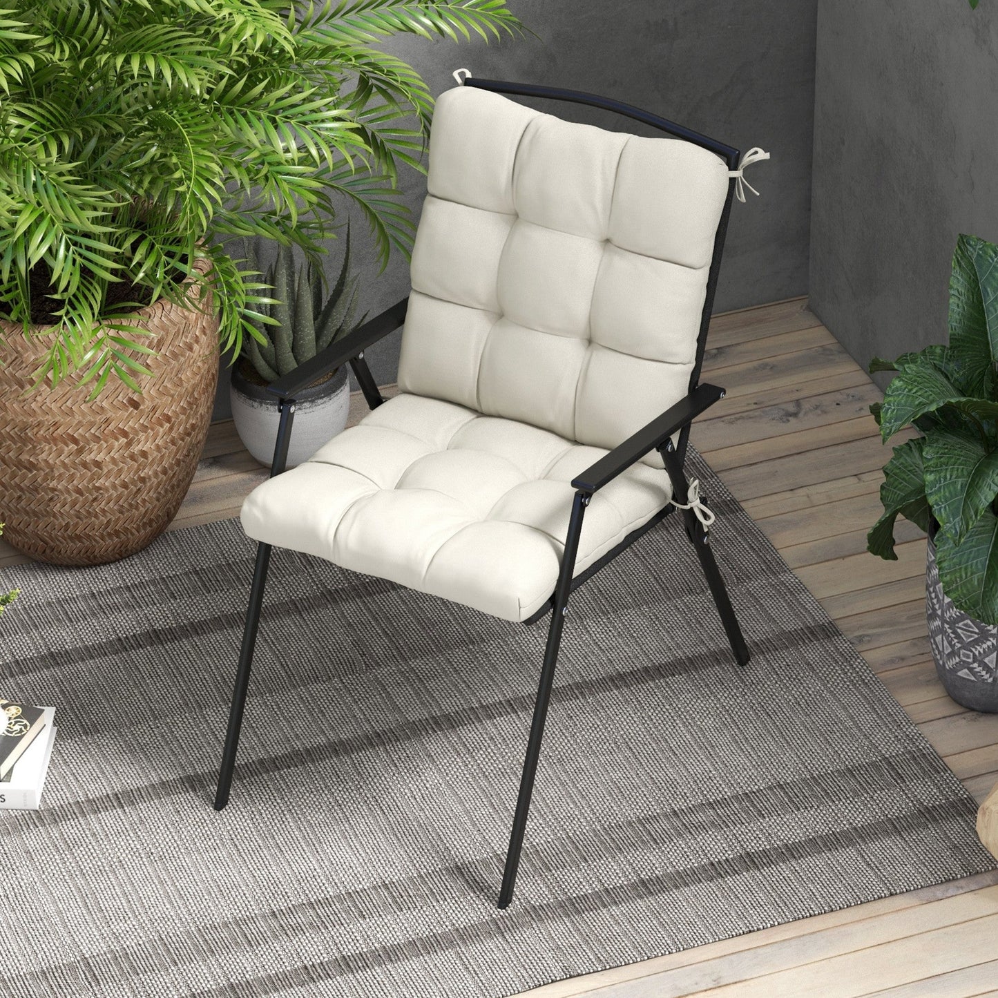 Garden Back Chair Cushion, Comfortable Patio Seat Cushion Pad with Backrest for Outdoor & Indoor Use, Cream White