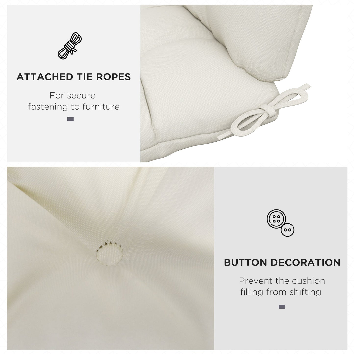 Garden Back Chair Cushion, Comfortable Patio Seat Cushion Pad with Backrest for Outdoor & Indoor Use, Cream White
