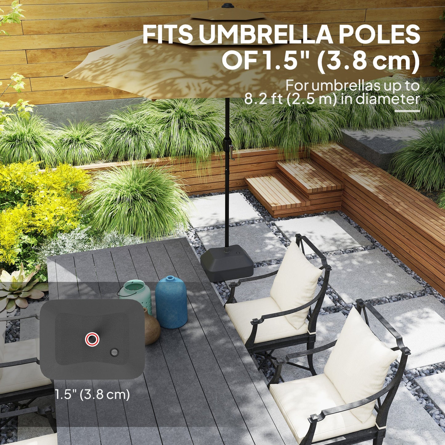 Fillable Garden Parasol Base, Heavy Duty Parasol Base Stand Outdoor Umbrella Stand, Filled Up to 24kg with Stand or 20kg with Water, Sun Umbrella Base for 38 mm Poles, Black