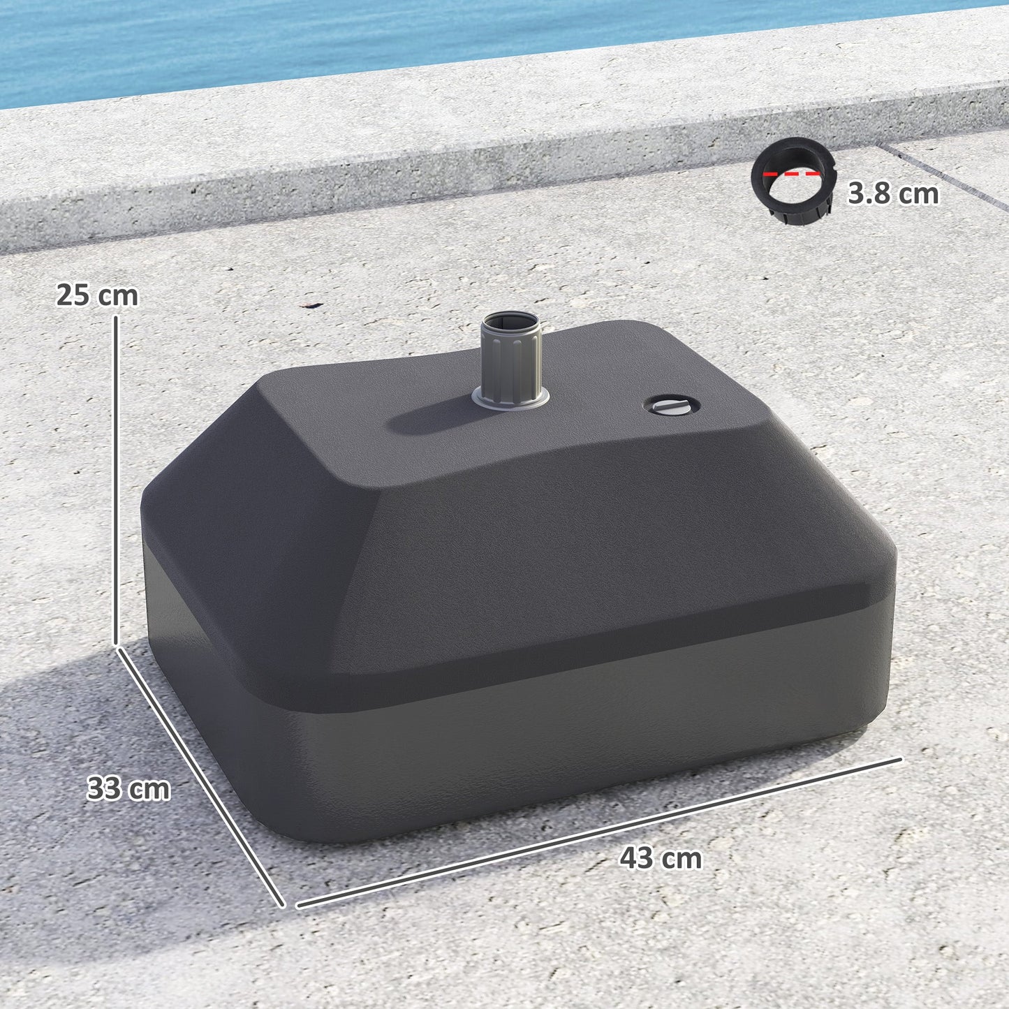 Fillable Garden Parasol Base, Heavy Duty Parasol Base Stand Outdoor Umbrella Stand, Filled Up to 24kg with Stand or 20kg with Water, Sun Umbrella Base for 38 mm Poles, Black