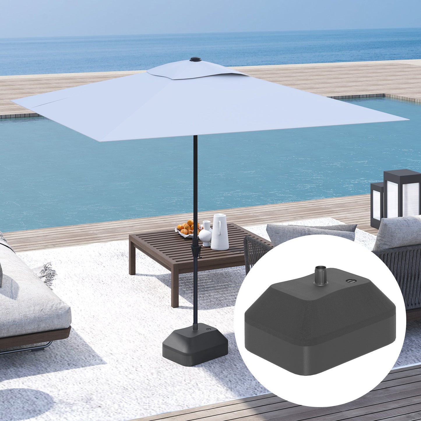 Fillable Garden Parasol Base, Heavy Duty Parasol Base Stand Outdoor Umbrella Stand, Filled Up to 24kg with Stand or 20kg with Water, Sun Umbrella Base for 38 mm Poles, Black