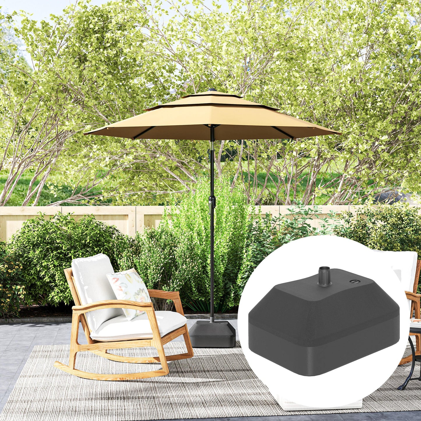 Fillable Garden Parasol Base, Heavy Duty Parasol Base Stand Outdoor Umbrella Stand, Filled Up to 24kg with Stand or 20kg with Water, Sun Umbrella Base for 38 mm Poles, Black
