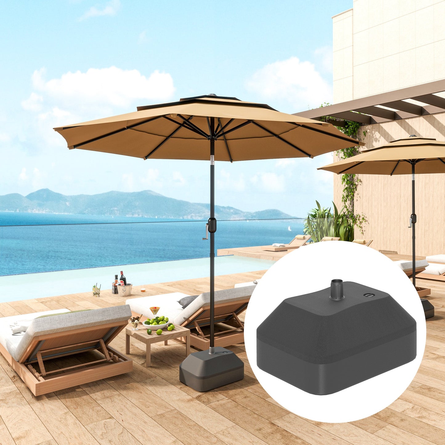 Fillable Garden Parasol Base, Heavy Duty Parasol Base Stand Outdoor Umbrella Stand, Filled Up to 24kg with Stand or 20kg with Water, Sun Umbrella Base for 38 mm Poles, Black