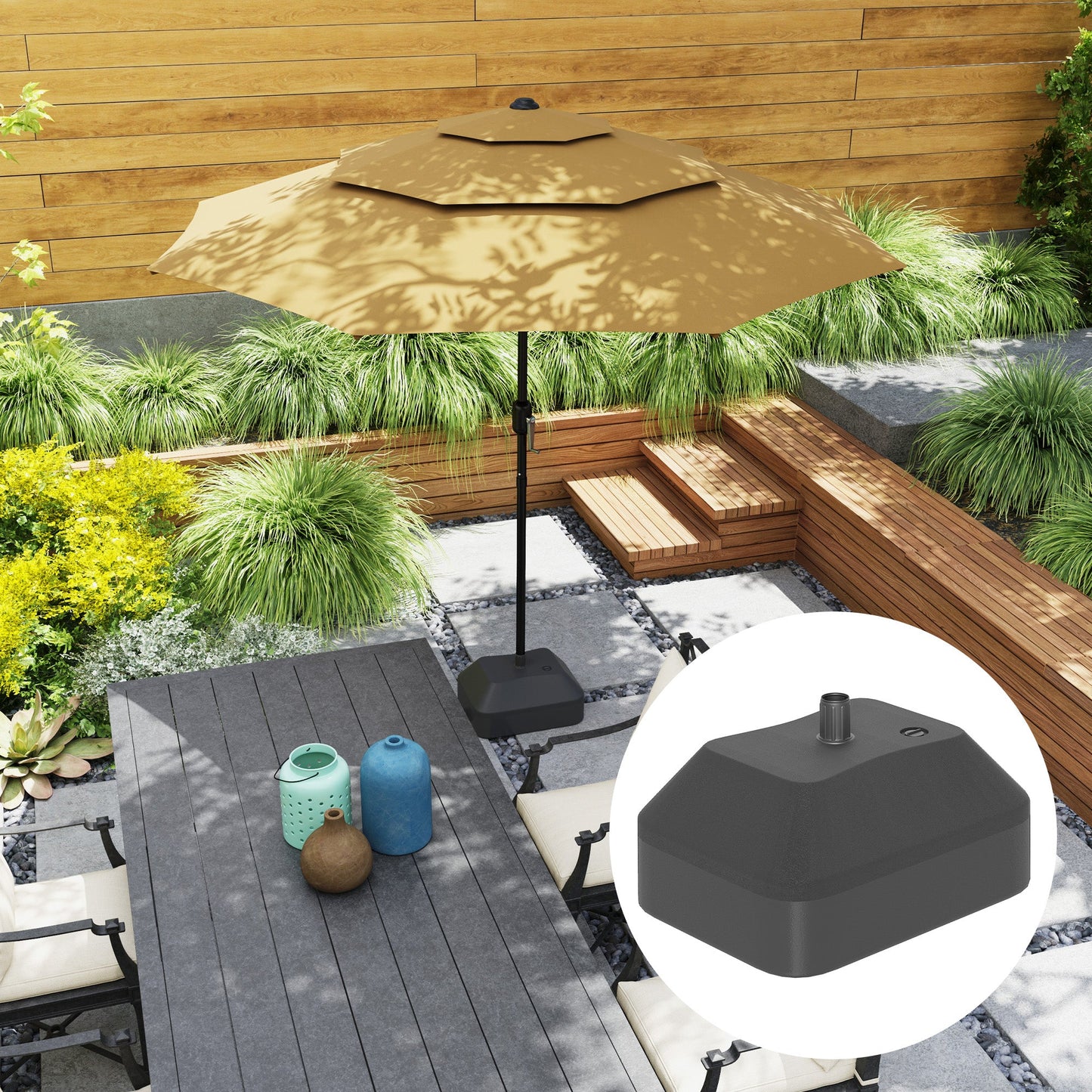 Fillable Garden Parasol Base, Heavy Duty Parasol Base Stand Outdoor Umbrella Stand, Filled Up to 24kg with Stand or 20kg with Water, Sun Umbrella Base for 38 mm Poles, Black