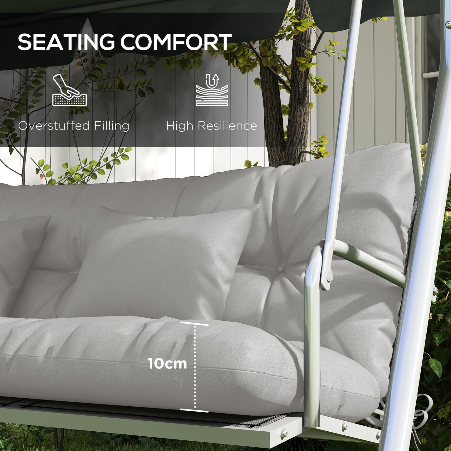 Outdoor Seat Cushions Back Cushion with 2 Pillows, Water Repellent Seat Pads for 3-Seater Chair, Swing, Sofa, CUSHIONS ONLY, NO SWING, Light Grey