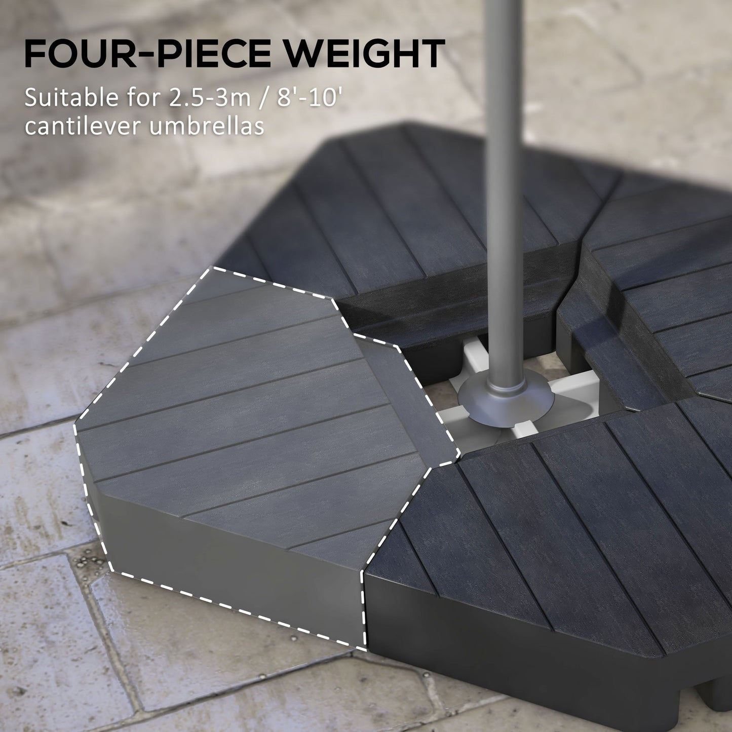 Umbrella Weights for Cantilever Parasols, Set of 4 Heavy Duty Parasol Base Stand Weights, 80kg Sand or 60kg Water Filled, Black