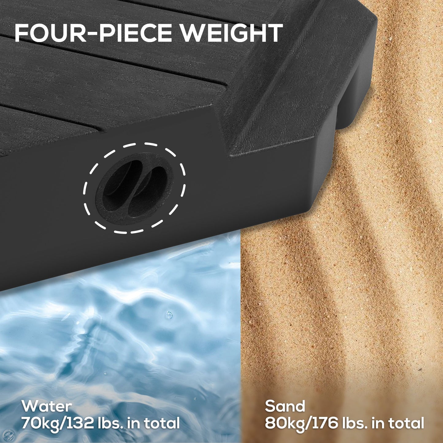 Umbrella Weights for Cantilever Parasols, Set of 4 Heavy Duty Parasol Base Stand Weights, 80kg Sand or 60kg Water Filled, Black