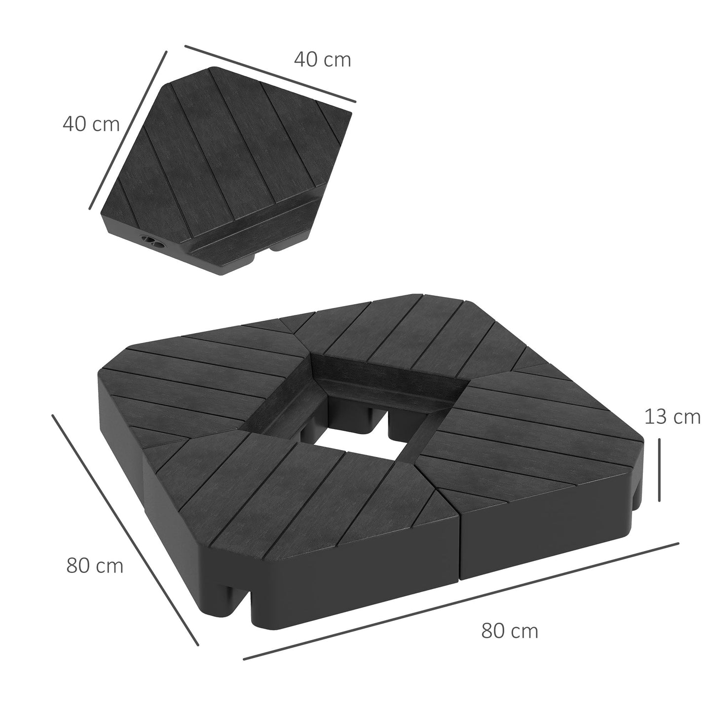 Umbrella Weights for Cantilever Parasols, Set of 4 Heavy Duty Parasol Base Stand Weights, 80kg Sand or 60kg Water Filled, Black