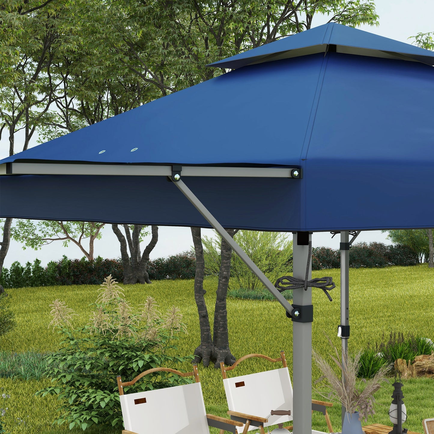3 x 3(m) Pop Up Gazebo with Extend Dual Awnings, 1 Person Easy up Marquee Party Tent with 1-Button Push, Double Roof, Wheeled Bag, Sandbags, Height Adjustable Instant Shelter, Blue