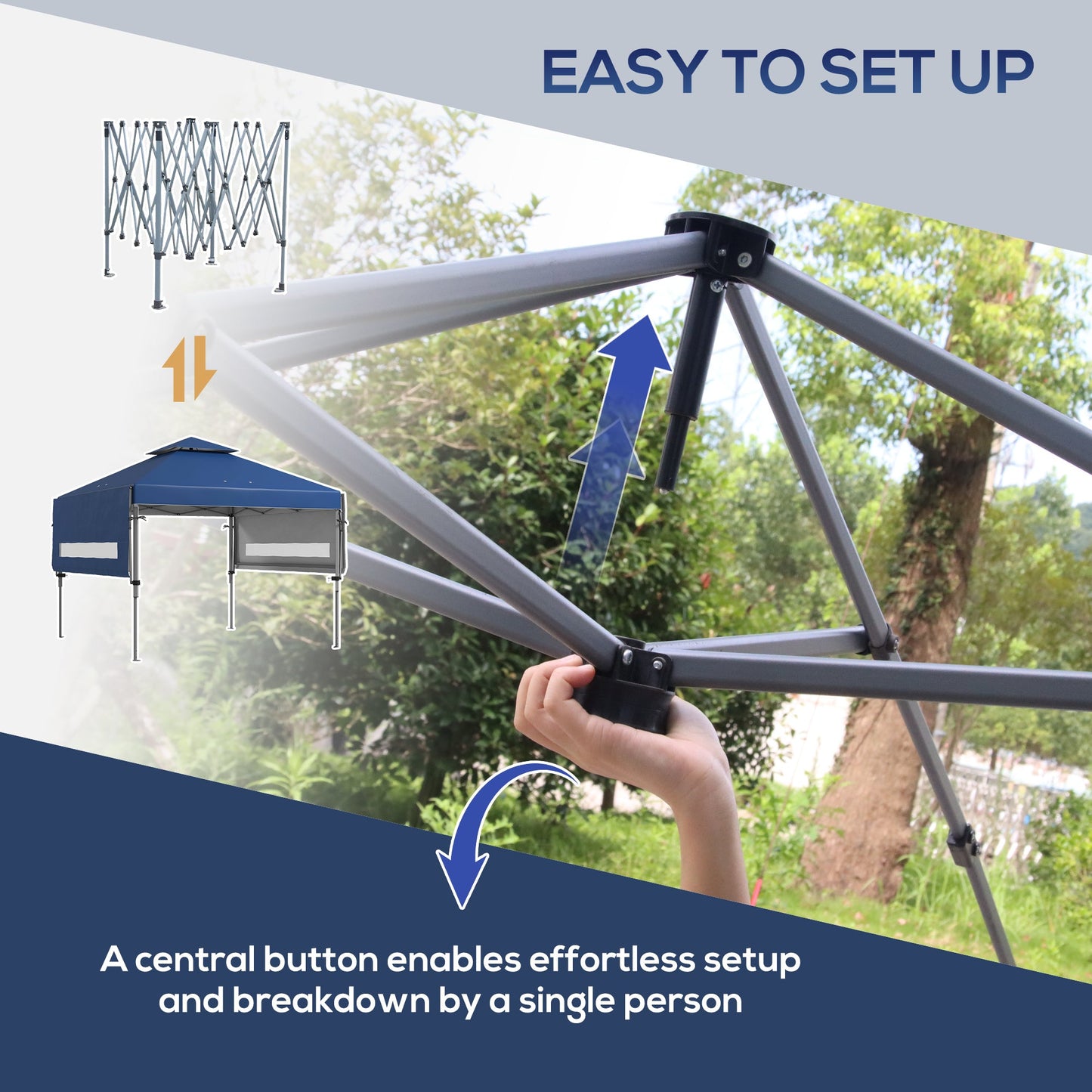 3 x 3(m) Pop Up Gazebo with Extend Dual Awnings, 1 Person Easy up Marquee Party Tent with 1-Button Push, Double Roof, Wheeled Bag, Sandbags, Height Adjustable Instant Shelter, Blue