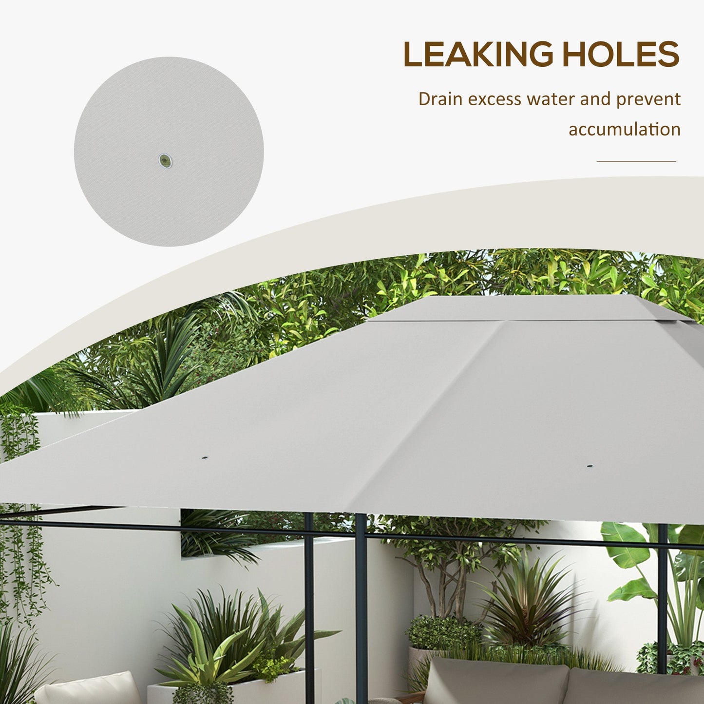 3 x 4m Gazebo Canopy Replacement Covers, Garden Gazebo Roof Replacement with Vents and Drain Holes, TOP COVER ONLY, Light Grey