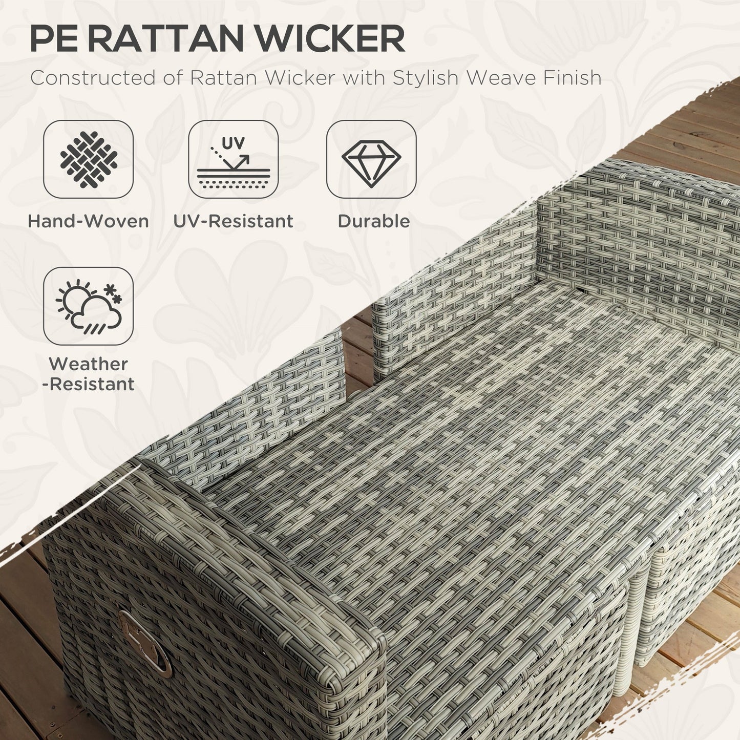 4 Piece Rattan Garden Furniture Set with Adjustable Backrest, Wicker Outdoor Furniture Sofa Set with Loveseat, Reclining Armchairs, Thickened Cushions and Glass Top Table, Light Grey