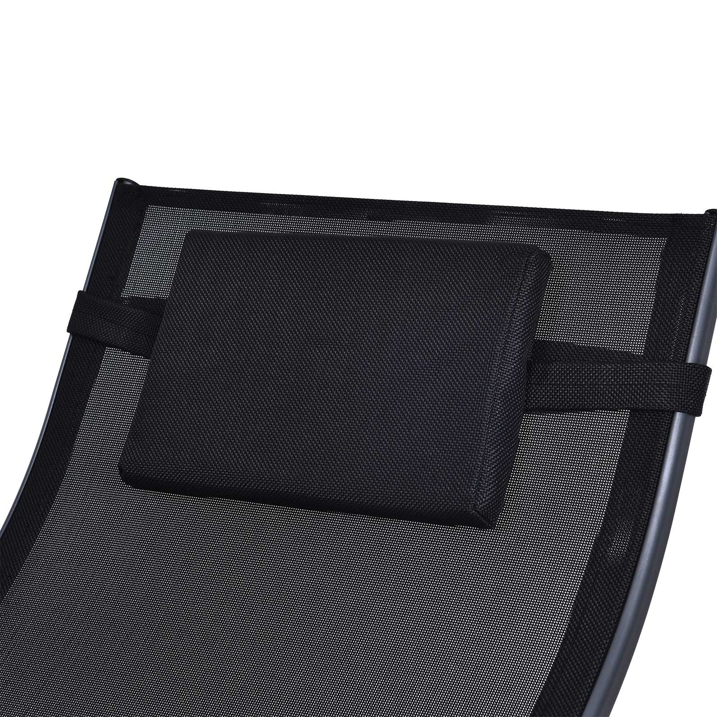 Garden Rocking Chair with 5-Level Adjustable Backrest, Rocking Sun Lounger with Removeable Headrest Pillow, Footrest, Armrest and Safety Stopper, Black