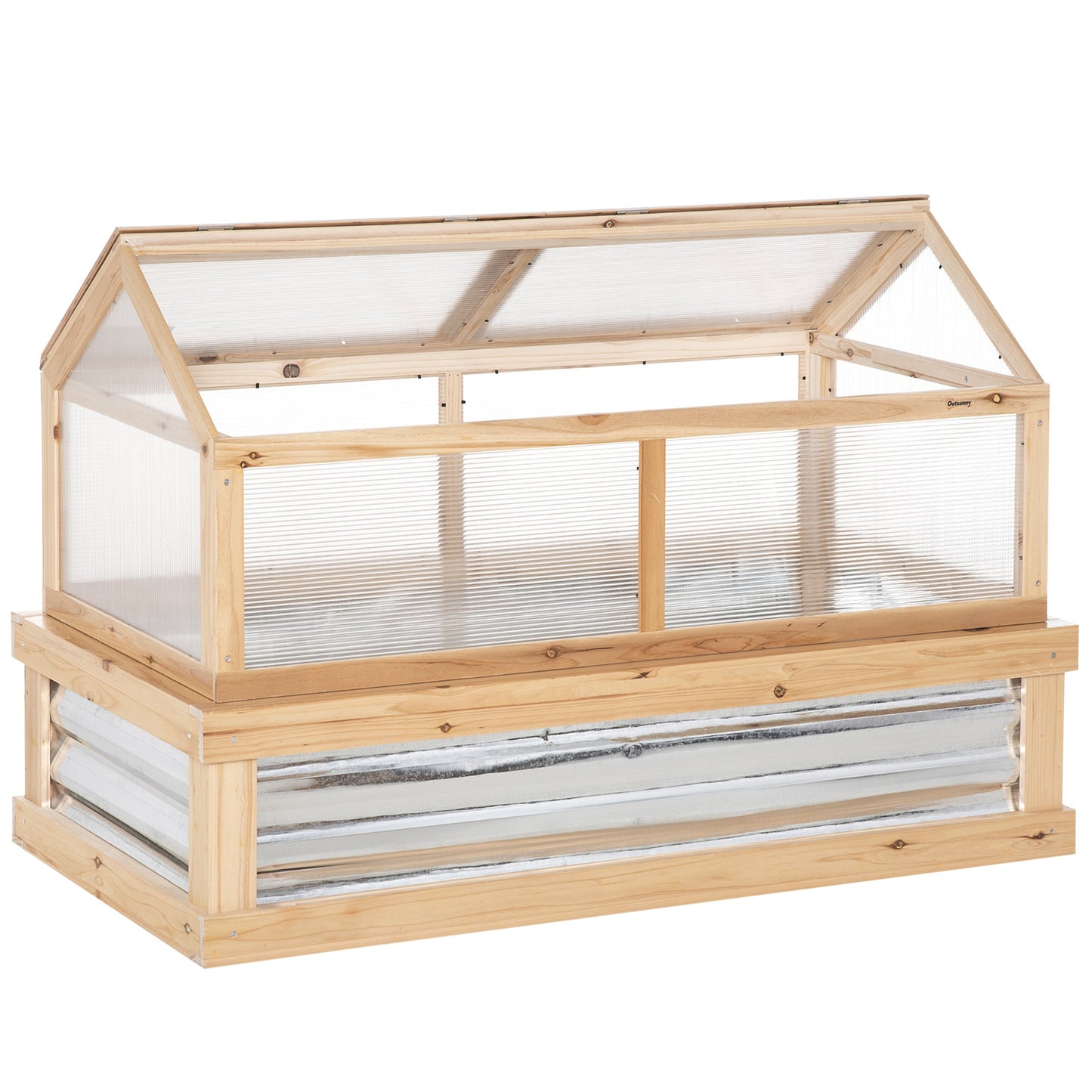 Raised Garden Bed with Greenhouse Top, Garden Wooden Cold Frame Greenhouse Flower Planter Protection with 2 Independent Roofs, 122x 61 x 82cm, Natural