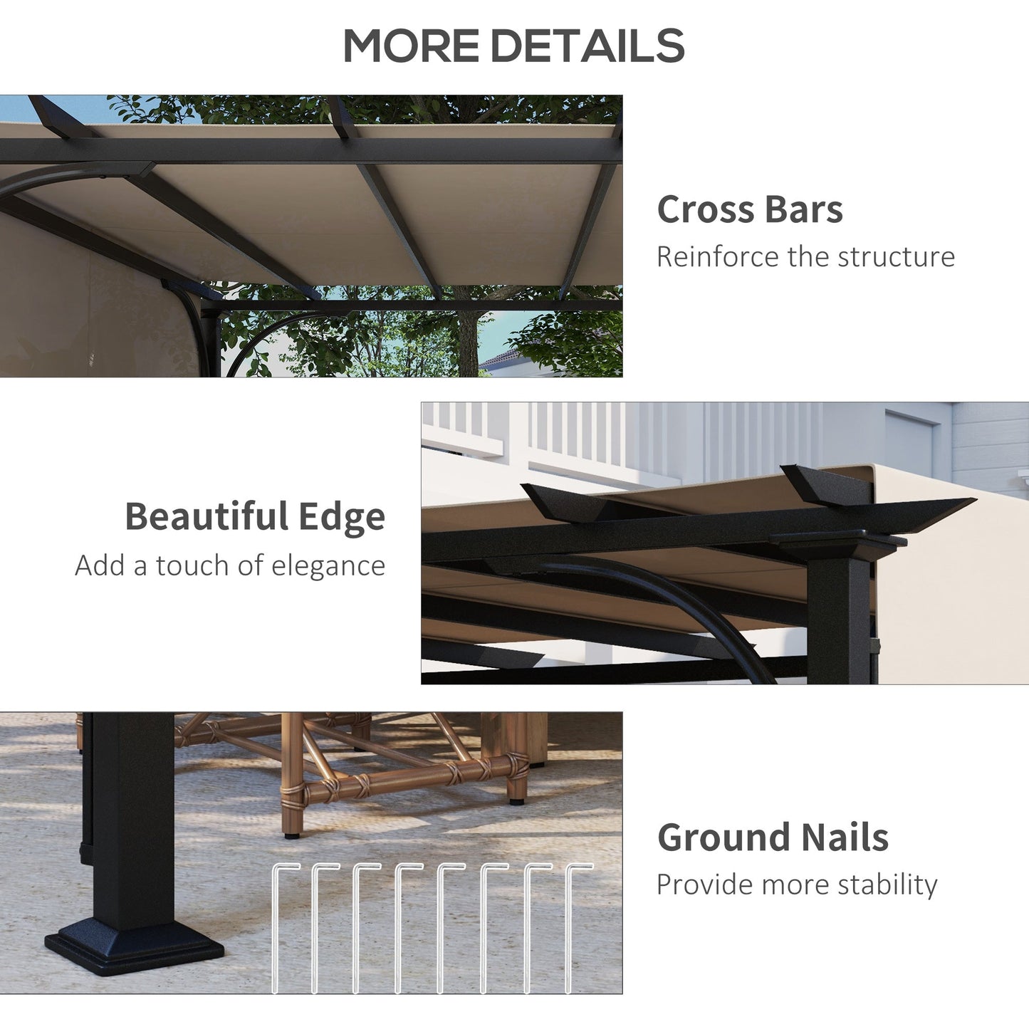 3 x 3(m) Garden Pergola, Outdoor Pergola Gazebo with Adjustable Canopy, Sun Shade Patio Canopy Shelter, Beige