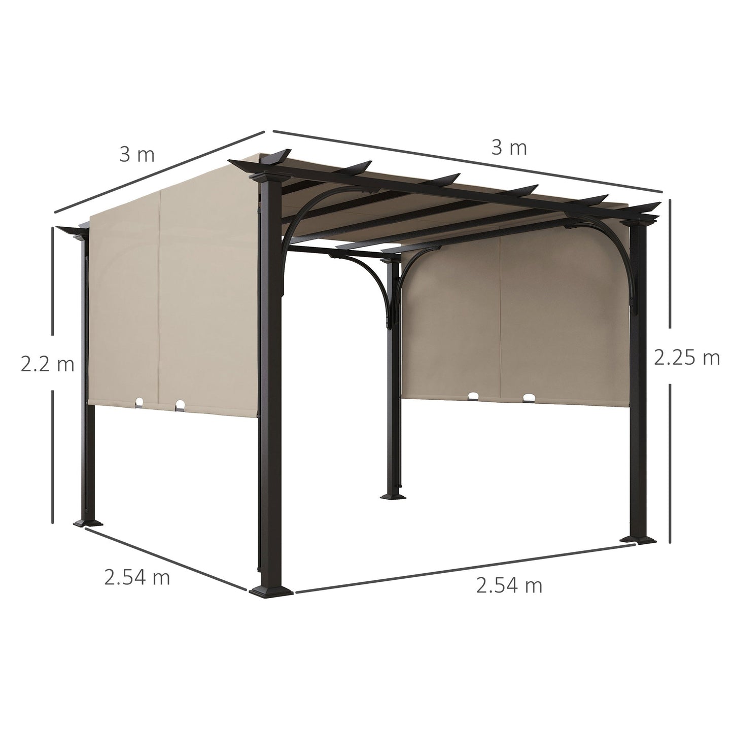 3 x 3(m) Garden Pergola, Outdoor Pergola Gazebo with Adjustable Canopy, Sun Shade Patio Canopy Shelter, Beige