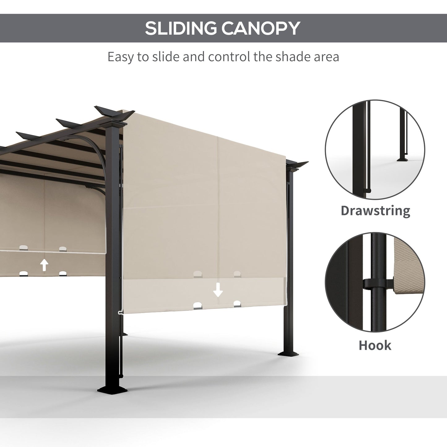 3 x 3(m) Garden Pergola, Outdoor Pergola Gazebo with Adjustable Canopy, Sun Shade Patio Canopy Shelter, Beige