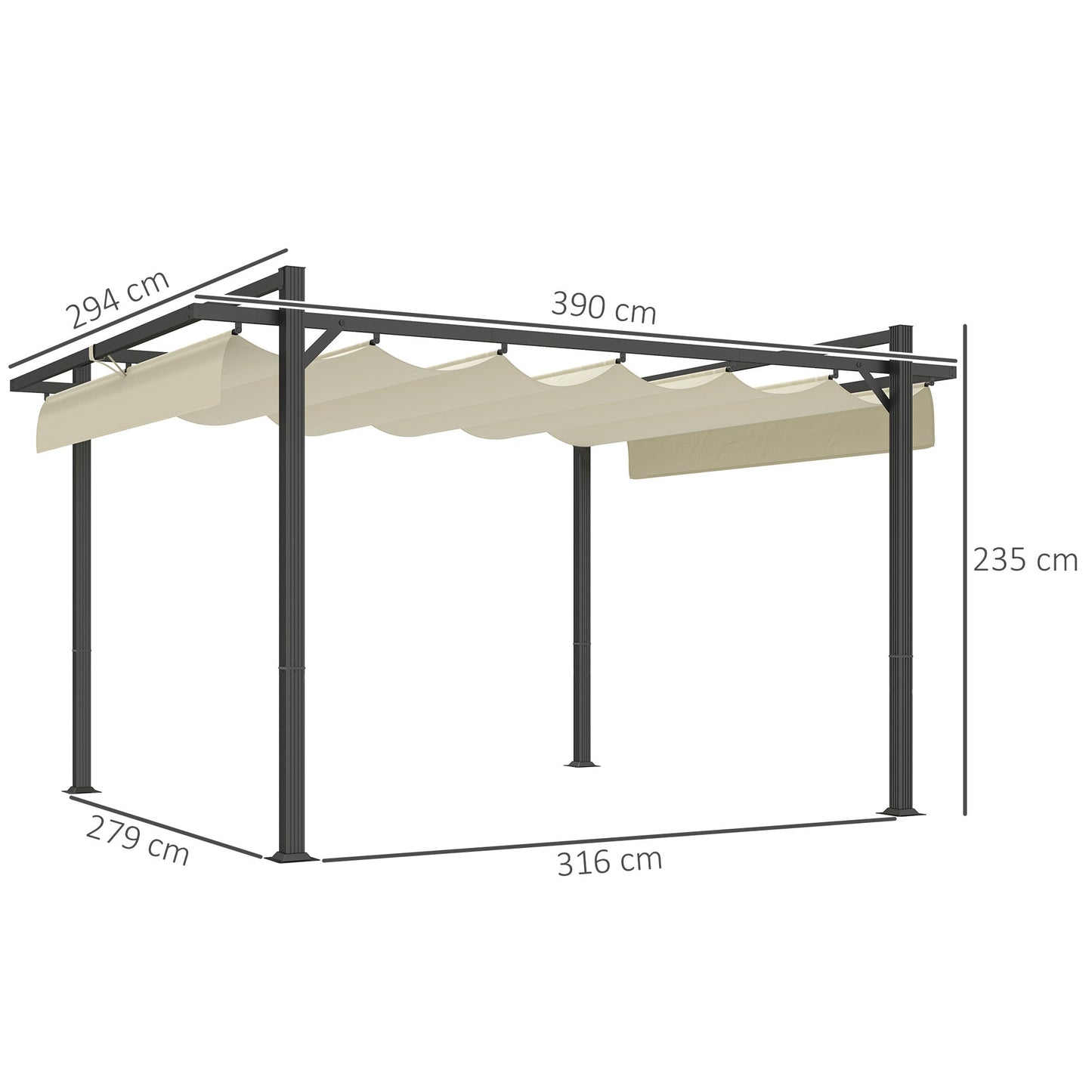3 x 4m Pergola with Retractable Roof Canopy, Aluminium Frame Garden Gazebo Outdoor Sun Shade Shelter for Grill, Patio, Deck, Khaki