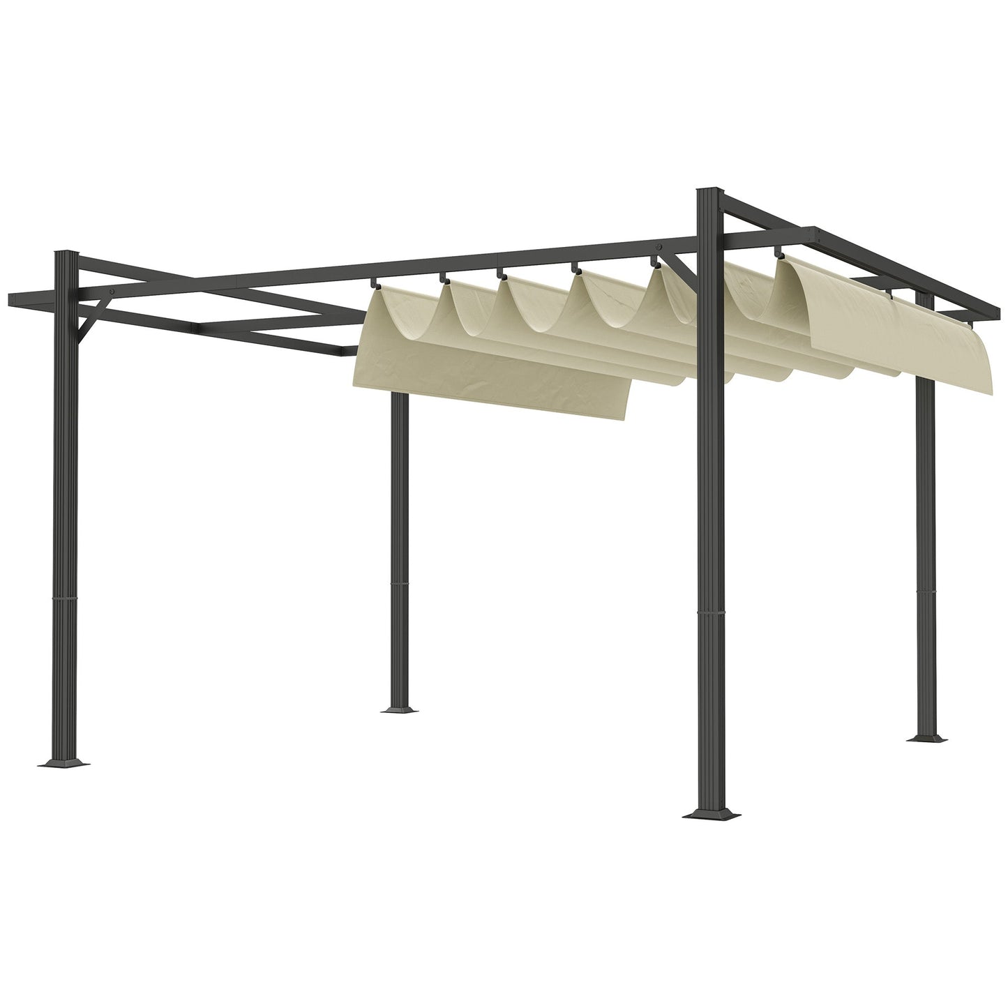 3 x 4m Pergola with Retractable Roof Canopy, Aluminium Frame Garden Gazebo Outdoor Sun Shade Shelter for Grill, Patio, Deck, Khaki