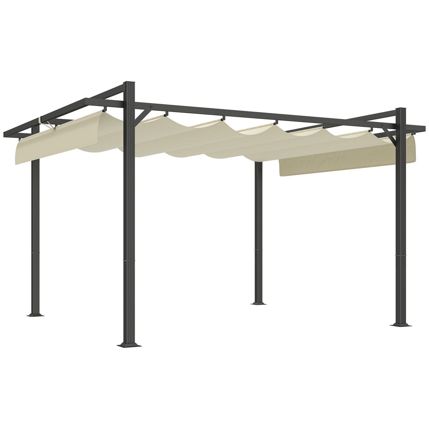 3 x 4m Pergola with Retractable Roof Canopy, Aluminium Frame Garden Gazebo Outdoor Sun Shade Shelter for Grill, Patio, Deck, Khaki