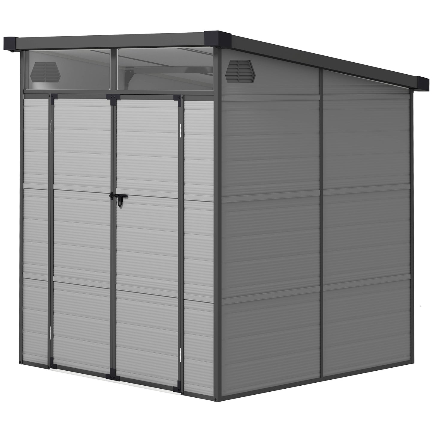 6 x 6ft Outdoor Storage Shed, Plastic Garden Shed with Windows and Air Vents, Outdoor Resin Tool Shed with Latch Doors for Garden, Deck, Light Grey