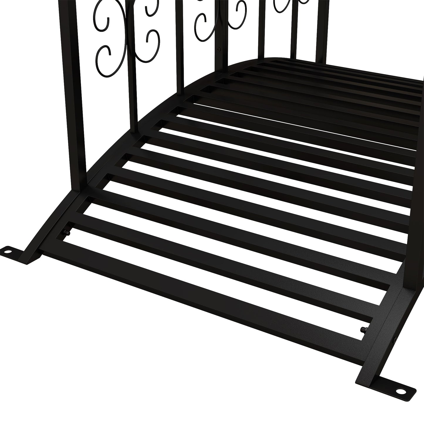 1.2M Metal Garden Bridge with Safety Railings, Classic Retro Arc Footbridge with Scrollwork Pattern, Small Decorative Pond Bridge for Creeks Streams Borders, Black