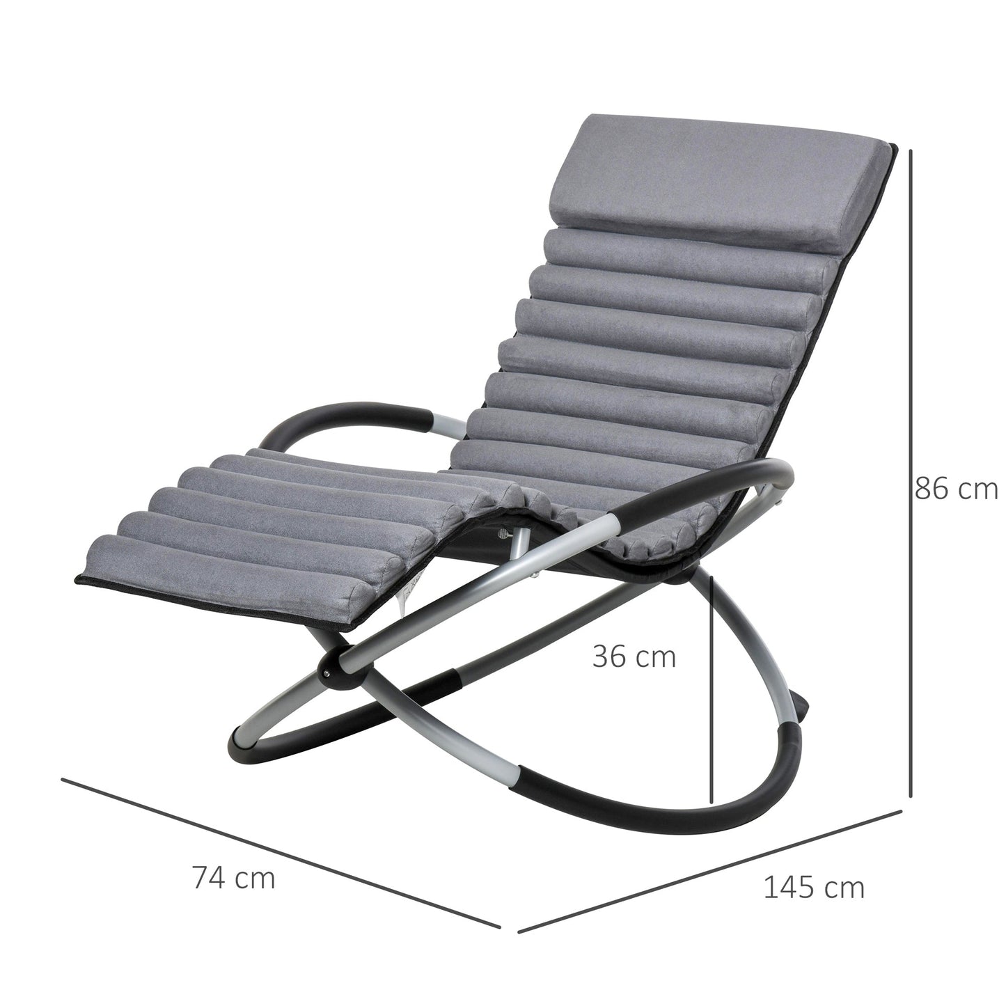 Metal Orbital Rocking Chair Folding Lounger Anti-drop with Padded Mat Removable Design 145x74x86cm Black Grey