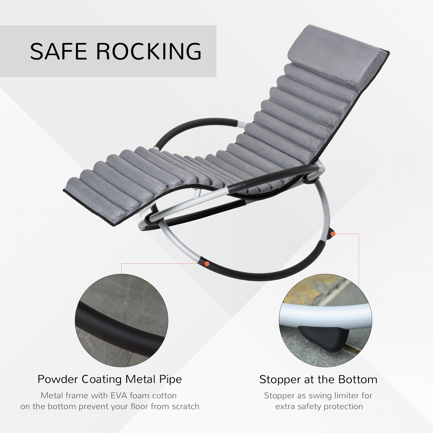 Metal Orbital Rocking Chair Folding Lounger Anti-drop with Padded Mat Removable Design 145x74x86cm Black Grey