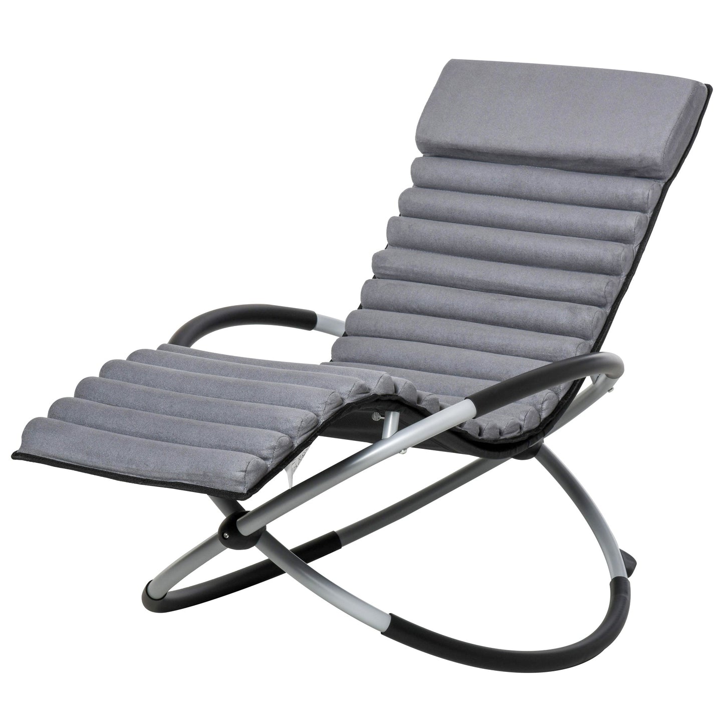 Metal Orbital Rocking Chair Folding Lounger Anti-drop with Padded Mat Removable Design 145x74x86cm Black Grey