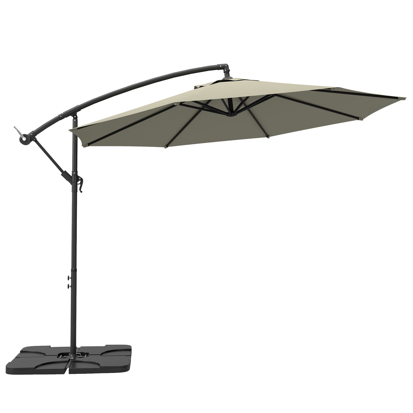 3(m) Garden Banana Parasol Cantilever Umbrella with Crank Handle, Cross Base, Weights and Cover for Outdoor, Hanging Sun Shade, Light Grey