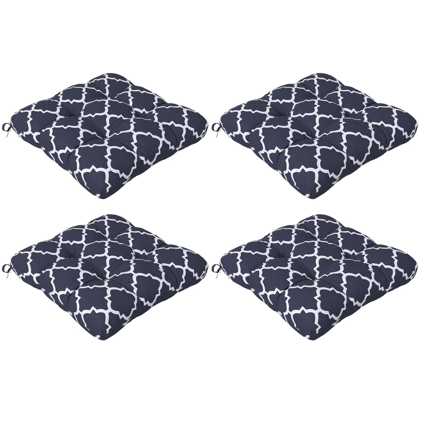 Set of 4 Outdoor Seat Cushions with Ties, Water Repellent Seat Pads for Dining Chair, Swing, Sofa, 48 x 48 x 10 cm, Blue