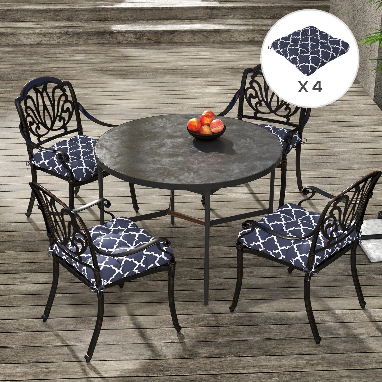 Set of 4 Outdoor Seat Cushions with Ties, Water Repellent Seat Pads for Dining Chair, Swing, Sofa, 48 x 48 x 10 cm, Blue