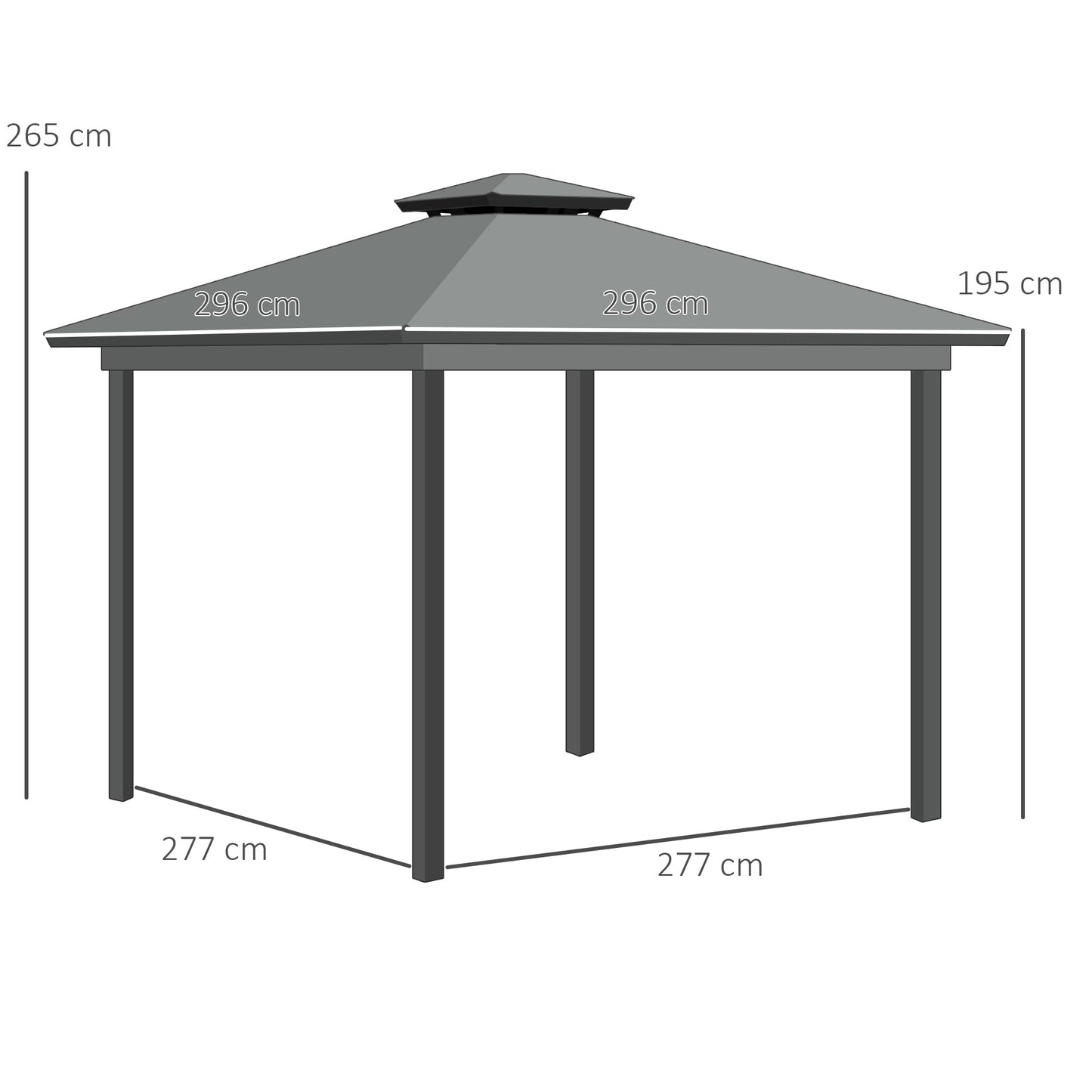3 x 3(m) Patio Gazebo Canopy Garden Pavilion Tent Shelter Marquee with 2 Tier Water Repellent Roof, Mosquito Netting and Curtains, Aluminium Frame, Light Grey