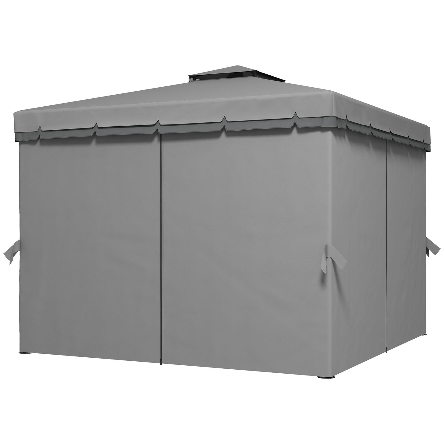 3 x 3(m) Patio Gazebo Canopy Garden Pavilion Tent Shelter Marquee with 2 Tier Water Repellent Roof, Mosquito Netting and Curtains, Aluminium Frame, Light Grey