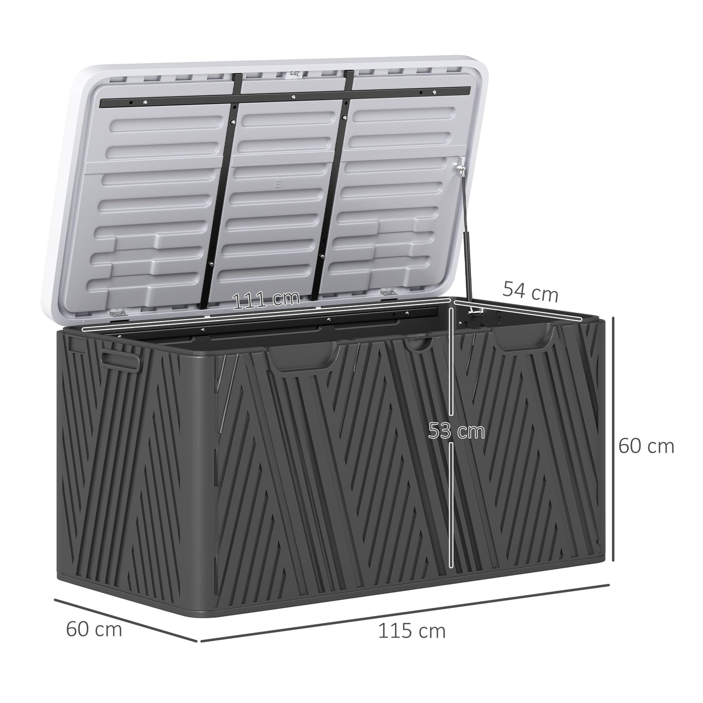 380L Garden Storage Box Outdoor Storage Box Waterproof with Lockable Lid and Moulded Handles, Double-Layer Wood Effect HDPE Deck Box, 115 x 60 x 60 cm