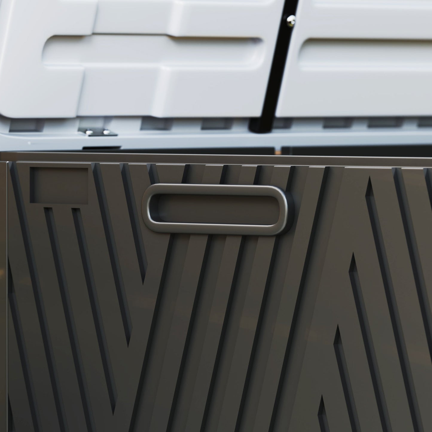 380L Garden Storage Box Outdoor Storage Box Waterproof with Lockable Lid and Moulded Handles, Double-Layer Wood Effect HDPE Deck Box, 115 x 60 x 60 cm