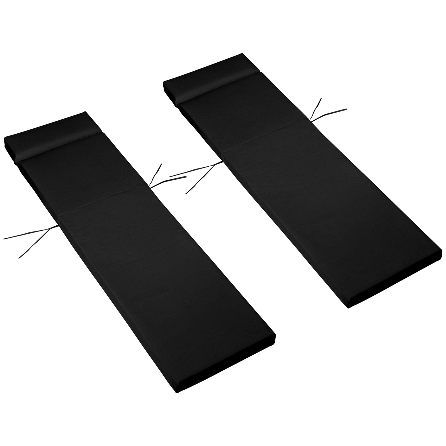 Set of 2 Sun Lounger Cushions, Replacement Cushions for Rattan Furniture with Ties, 196 x 55 cm, Black