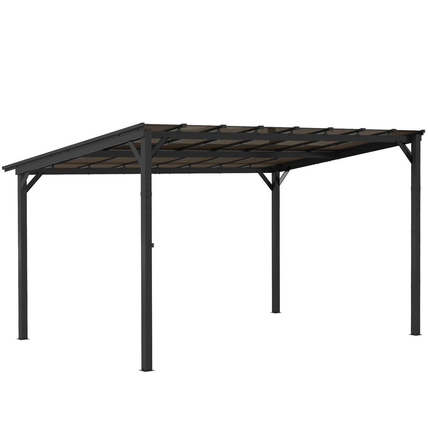 3 x 4.3m Metal Pergola with UPF 50+ and Waterproof Polycarbonate Roof, Wall-Mounted or Free Standing Garden Gazebo, Wind-resistant Outdoor Sun Shade, Dark Grey