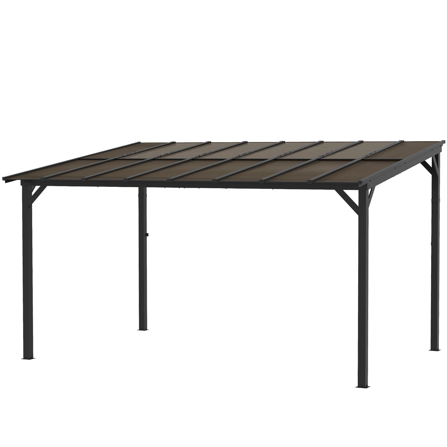 3 x 4.3m Metal Pergola with UPF 50+ and Waterproof Polycarbonate Roof, Wall-Mounted or Free Standing Garden Gazebo, Wind-resistant Outdoor Sun Shade, Dark Grey
