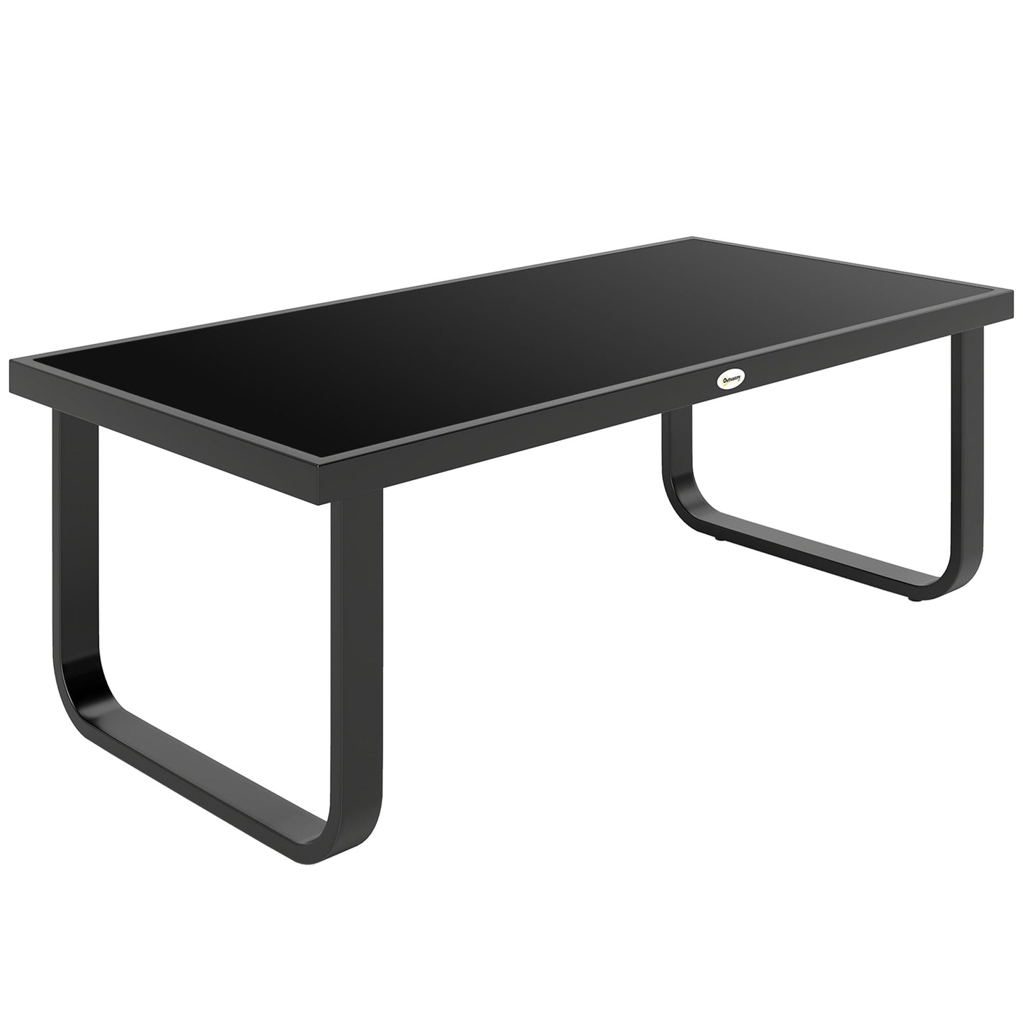 Metal Garden Coffee Table, Outdoor Rectangle Side Table with Tempered Glass Tabletop and Adjustable Foot Pads for Terrace, Balcony, Patio, 90 x 45 x 33 cm, Black
