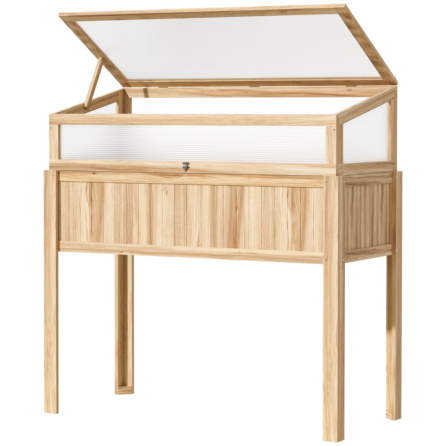 Raised Garden Bed 2-IN-1 Wood Cold Frame Greenhouse with Elevated Garden Box, Openable Top for Flowers, Vegetables, Plants, Natural