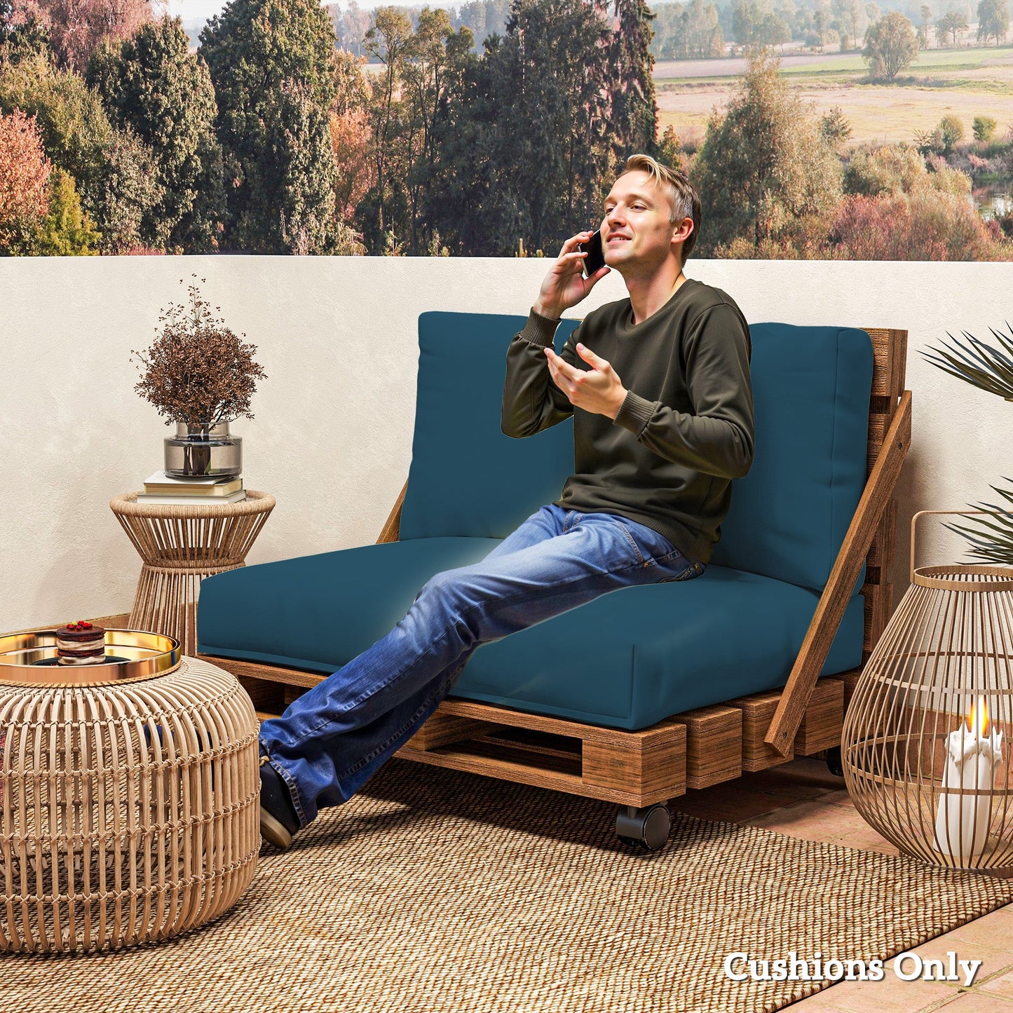 2 Seater Pallet Furniture Cushions Pallet Cushions, UPF20+ 220gsm Fabric, 20 cm Thick Outdoor Seat Pads, Navy Blue
